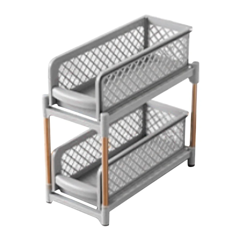 

Pull Out Spice Rack Large Drawer Sliding 2 Tier Basket Bathroom Shelves Kitchen Portable Spice Organizer for Cabinet