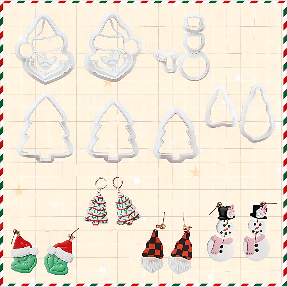 

Зимняя Рождественская форма в виде снеговика, искусственная форма, мягкая глина, серьги «сделай сам», форма для вырезания ушных ногтей, форма для резки