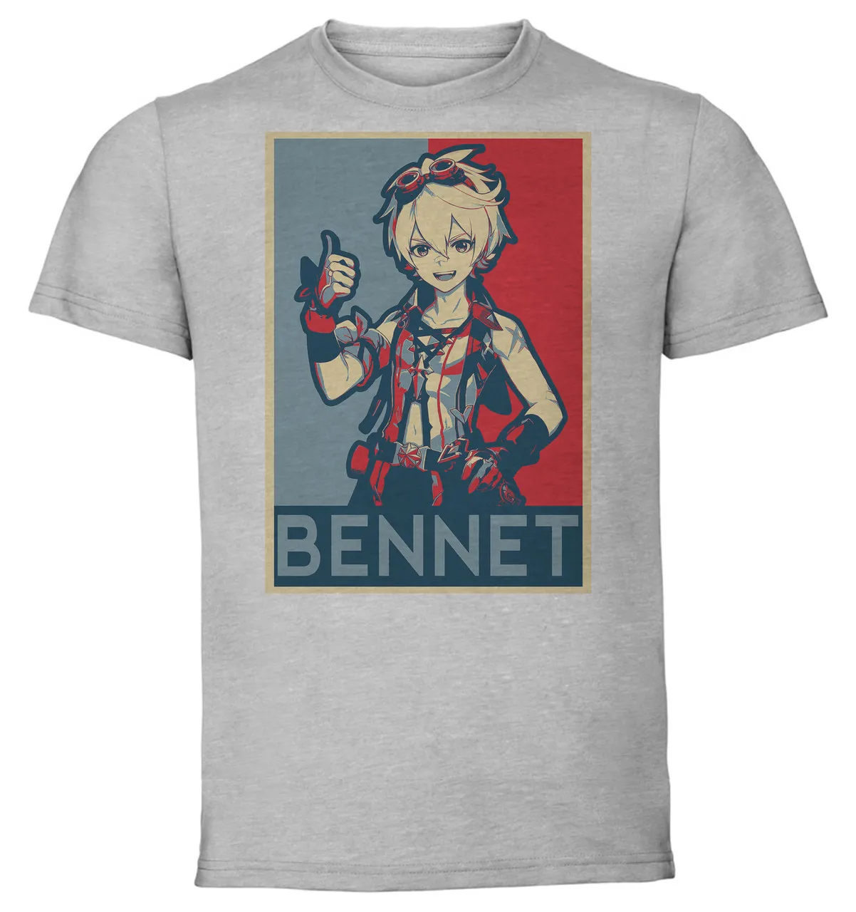 Футболка унисекс серая пропагандистская Genshin Impact Bennet SA0586