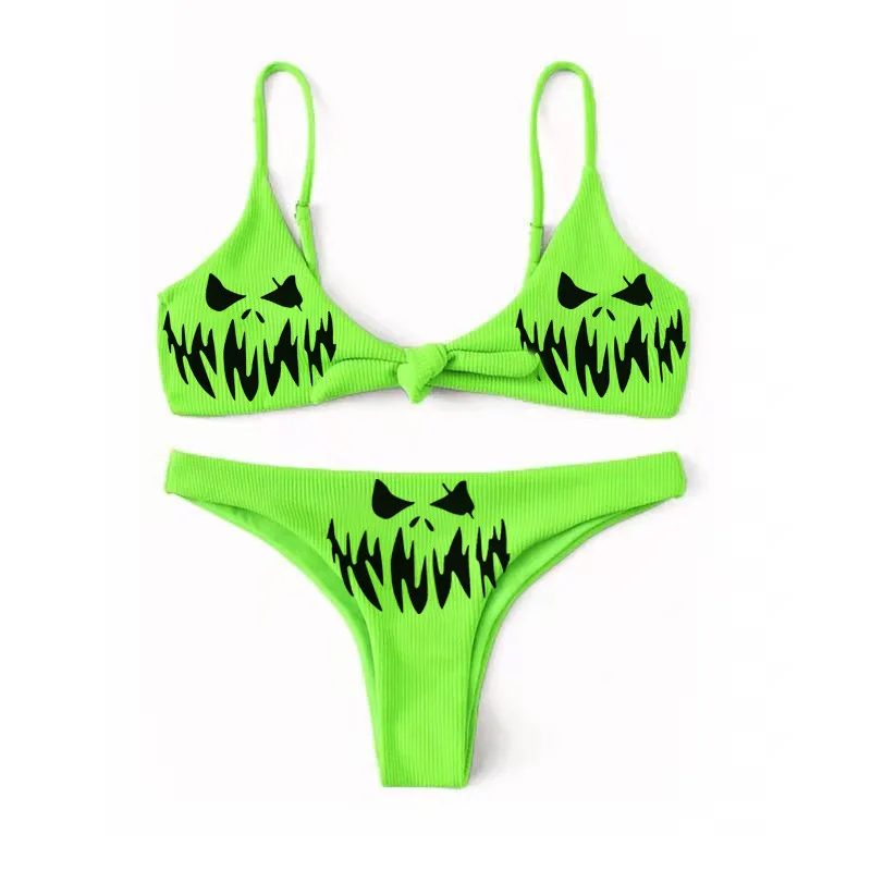 

Bikini Women's 2023 New Sexy Skull Monster Print Bikini Swimwear Купальник Женский Biquini Bathing Suit Women