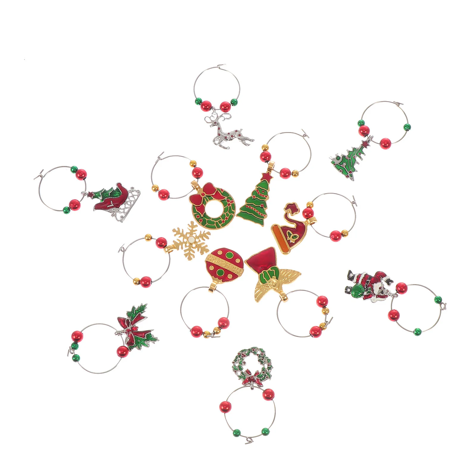 

12Pcs Christmas Markers Charms Alloy Stemless Glassess (Assorted Color)
