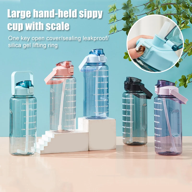 

2000ml Large Capacity Plastic Water Bottle Transparent Large Water Cup Space Summer Portable Sports Outdoor Fitness Straw Cup