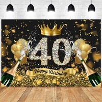 black gold 40th photo backdrop women men happy birthday party crown light photograph background banner decoration studio prop
