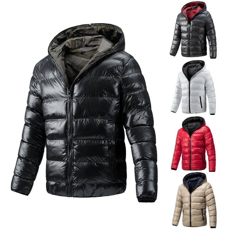 

Winter New Mens White Cotton Padded Hooded Jacket Thick Warm Casual Jacket Coat Full Zipper Outwear Windbreaker