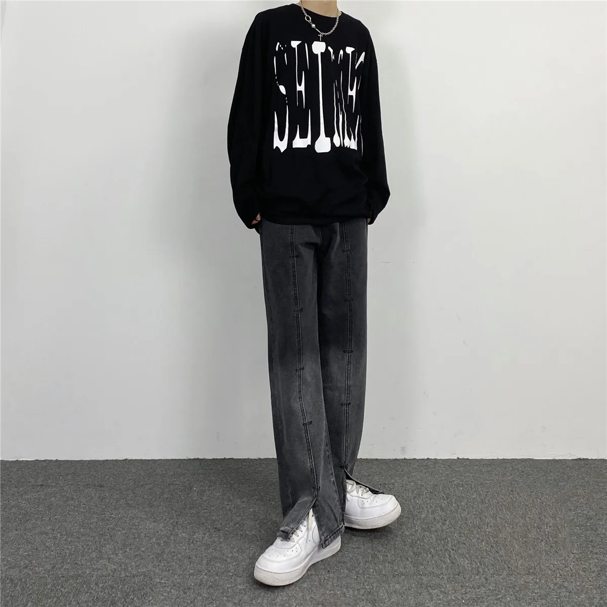 Men Jeans Retro Trend Gradient Color Slit Women Straight Jeans Hip Hop Men Pants Y2k Pants Jeans Fashion Streetwear Brand Jeans