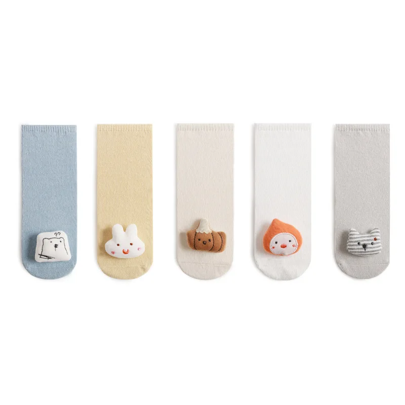 

Korean Style Newborn Infant Baby Socks Boneless Combed Cotton 3D Cute Doll Cartoon Anti-slip Socks Spring Summer New 2022