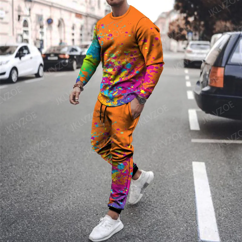 Autumn Men's T Shirt Set Long Sleeve O Neck 3D Printed Designer Tracksuit  Streetwear Fashion Trend 2 Piece Suit Oversized