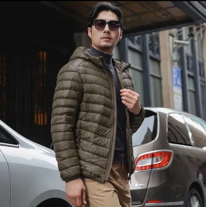 Ультралегкая белая куртка на утином пуху мужская водонепроницаемая