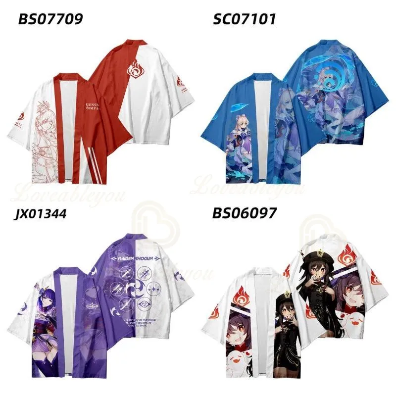 

Anime Genshin Impact Kimono Mona Hu Tao Raiden Shogun Cloak Pajamas Women Men Summer Clothes Three Quarter Sleeve Casual Haori