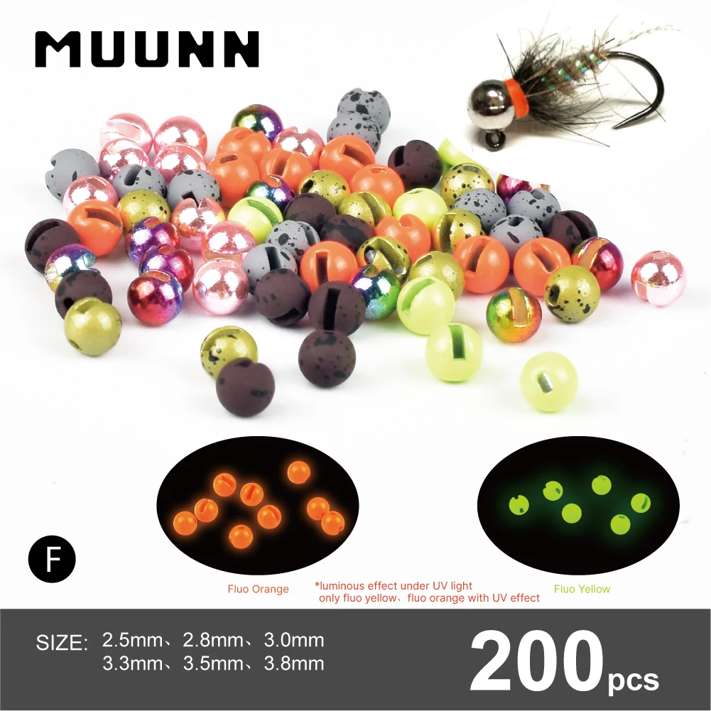 MUUNN 200pcs Tungsten Slotted Beads 2.8mm-3.8mm Fly Tying Material  Multi-Color light pink salmon pink Fly Tying Material Beads