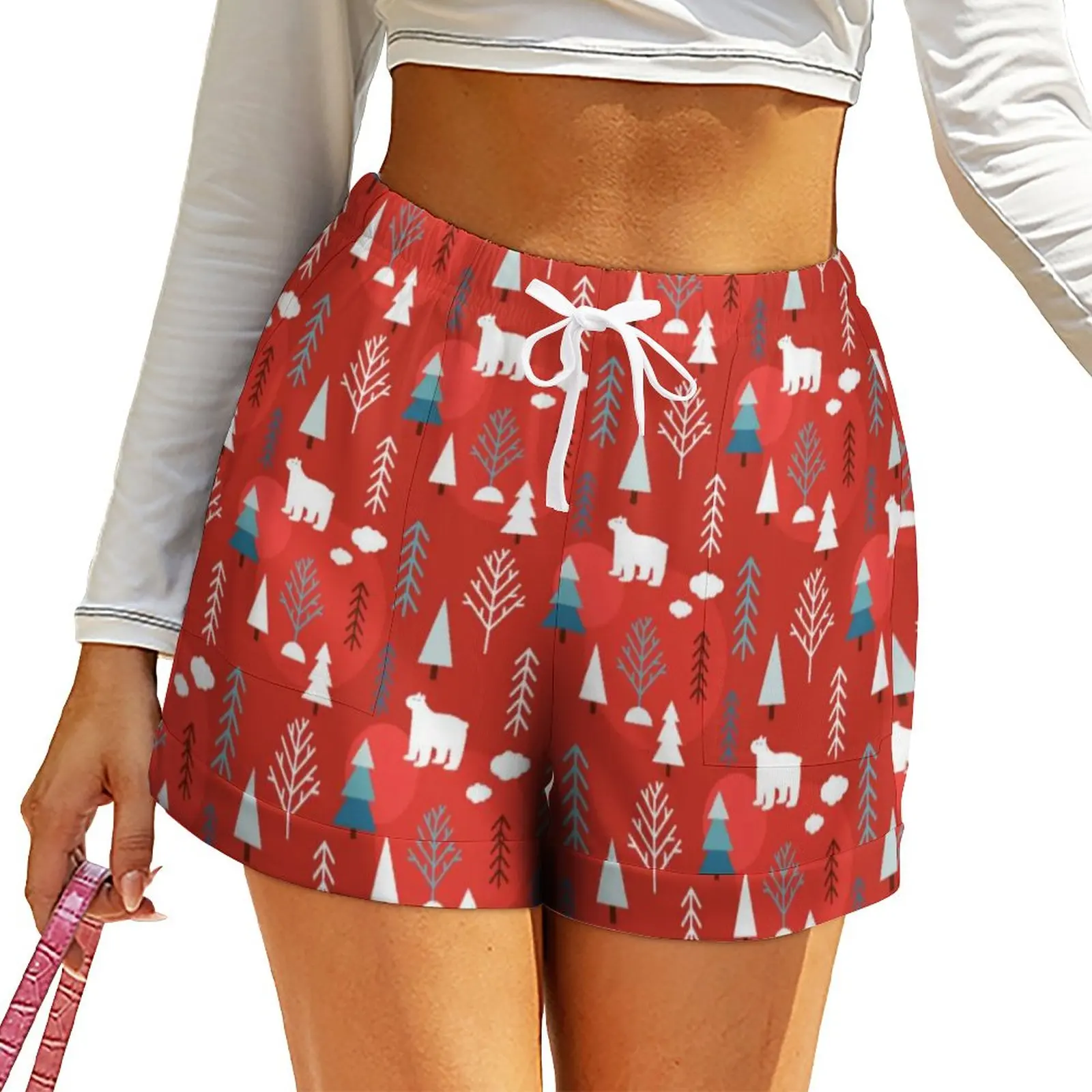 

Nordic Animal Polar Bear Shorts High Waisted Harajuku Shorts Female Streetwear Oversize Short Pants Spring Print Bottoms