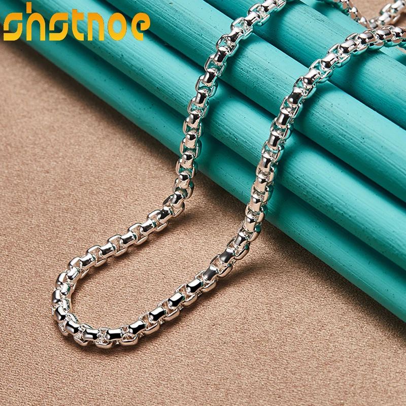 

SHSTONE 925 Sterling Silver 4mm 18/20/22/24 Inch Round Box Chain Necklace For Women Man Engagement Wedding Fashion Charm Jewelry