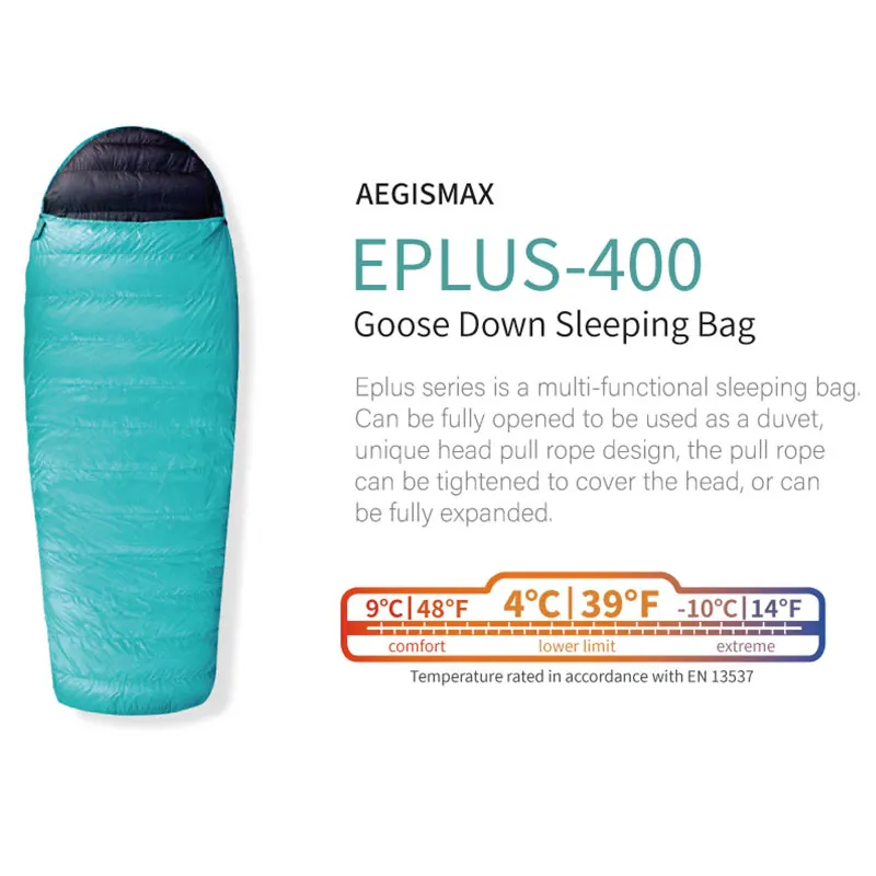 

AEGISMAX EPLUS 400 Открытый Кемпинг весна осень 800FP белый гусиный пух конверт брызги нейлоновый спальный мешок