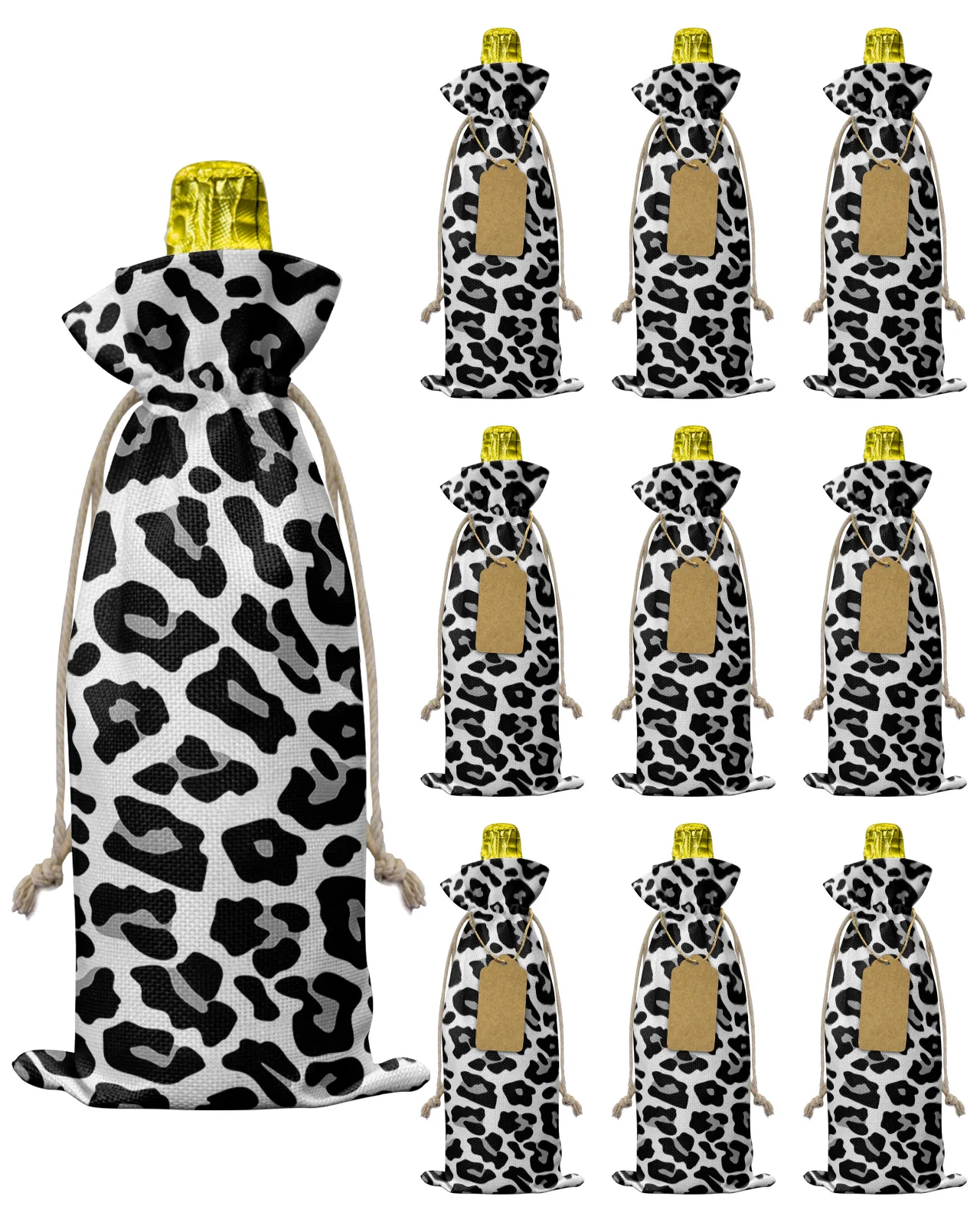 

Черно-белая сумка для винных бутылок с леопардовой текстурой, 10 шт.