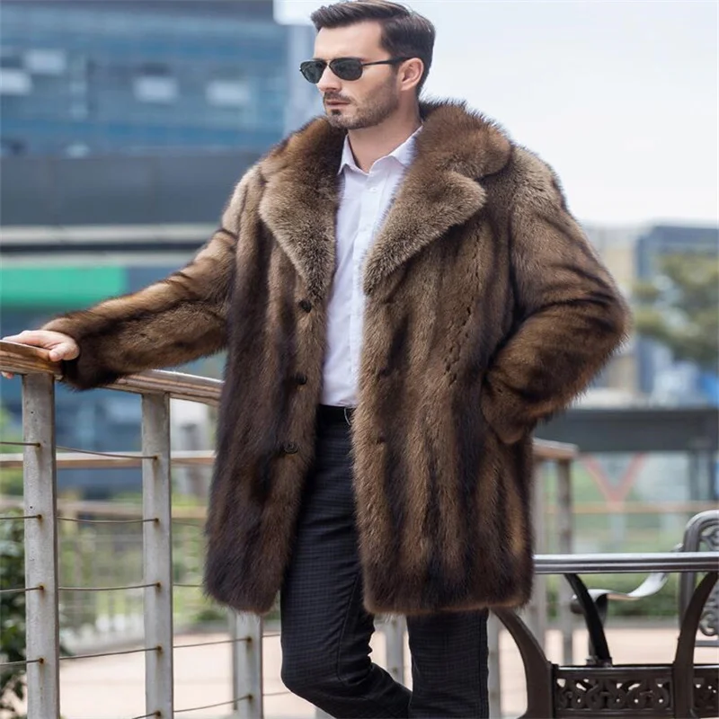

Осенне-коричневая кожаная куртка из искусственного меха норки, мужское зимнее утепленное теплое меховое кожаное пальто, мужские свободные ...
