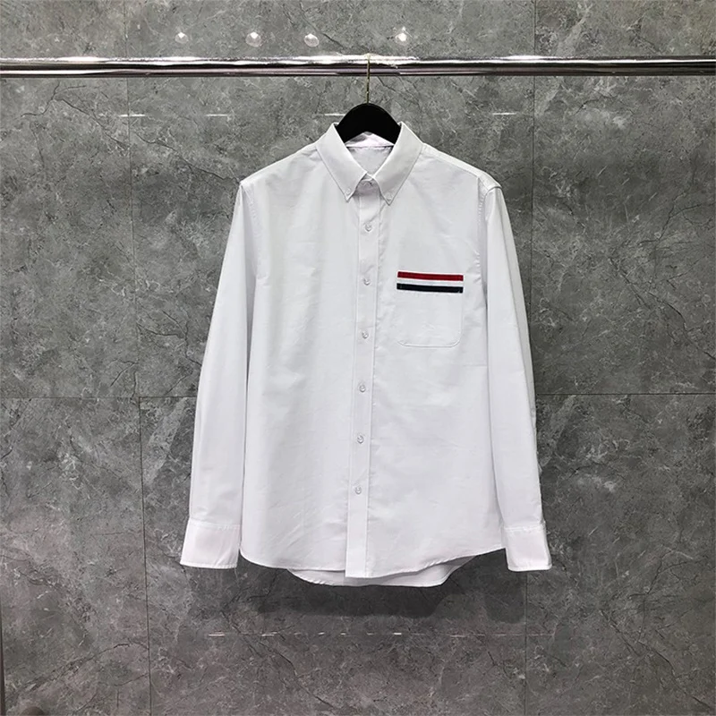 

THOM TB Shirt Spring Autunm Fashion Brand Men's Shirt RWB Stripe On Pocket Casual Cotton Oxford Slim Custom Wholesale TB Shirt