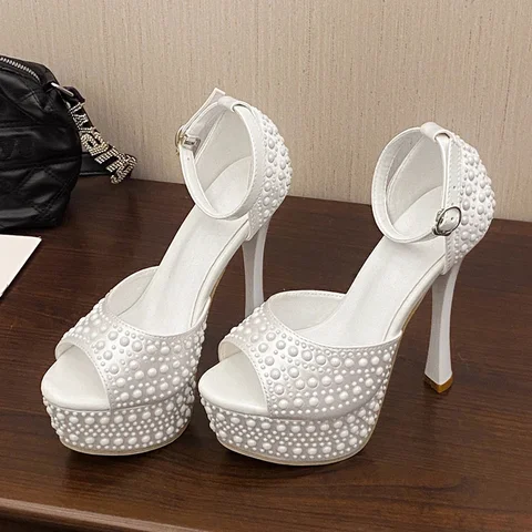 Eilyken/летние уличные атласные сандалии с открытым носком и кристаллами, женская модная обувь на платформе и тонком каблуке, вечерние туфли для ночного клуба