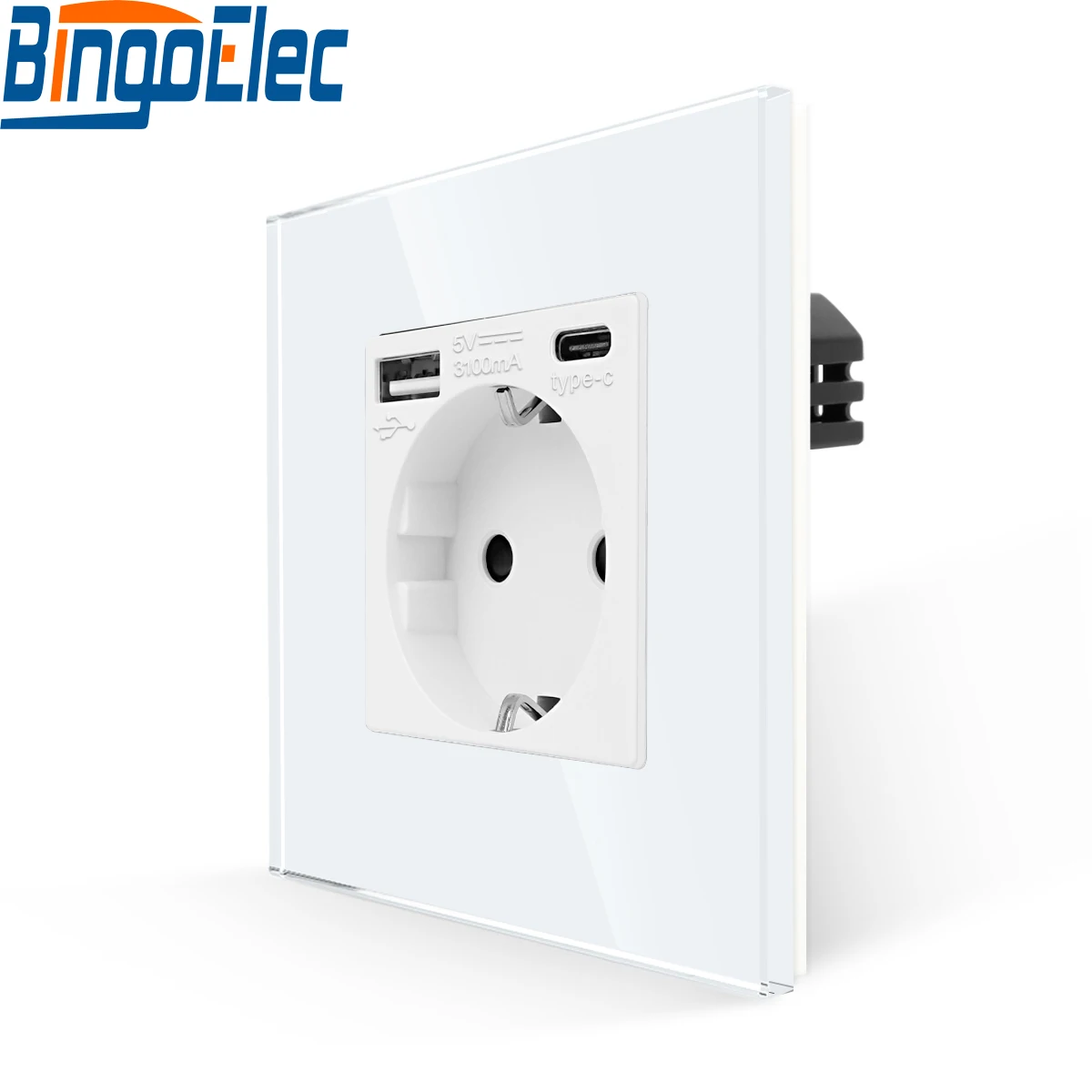 

Wall Type Dual USB Power Socket 3.1A outlet, Electrical EU socket wall plug with USB Type-C fast charging, PC and glass panel