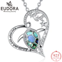 eudora 925 sterling silver sea turtle natural colorful abalone shell necklace heart pendant long chain beautiful gift for women