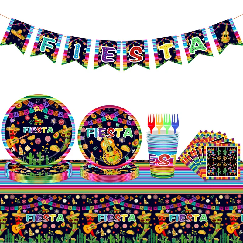 

Mexican Carnival Party Birthday Decoration Cactus Avocado Disposable Cutlery Plates Cup Napkins Supplied Baby Shower