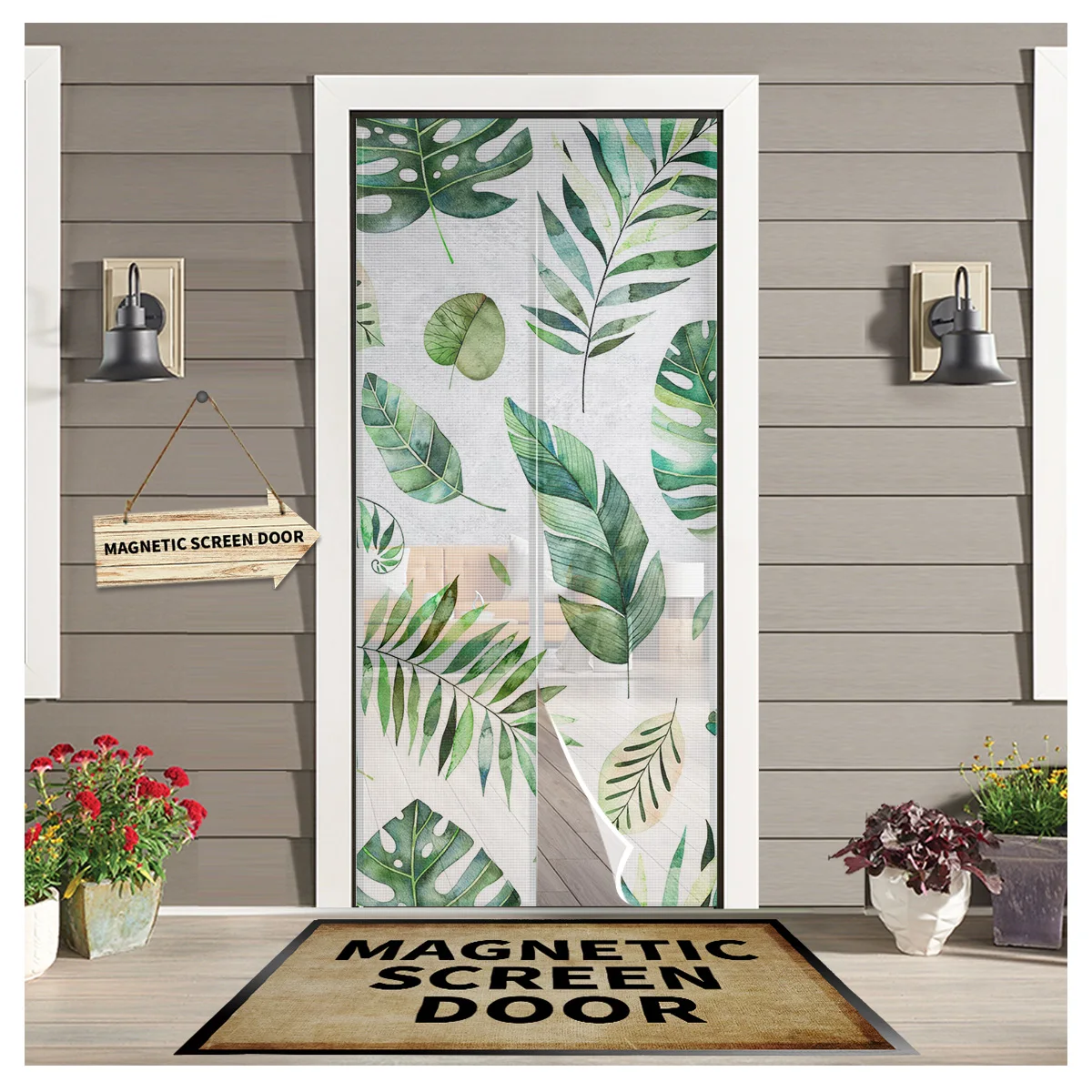 

Tropical Leaves Watercolor Door Curtain Magnetic Mosquito Net Curtains Bedroom Insect Door Screen Gauze Door Window Screens