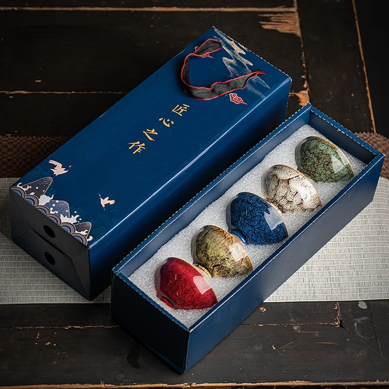 

5pcs/Set Ceramic Tea Cup Arabic Espresso Coffee Cup Chinese Kung Fu Clear Tea Water Cups Sets Japanese Tea Bowl Service Gift Box