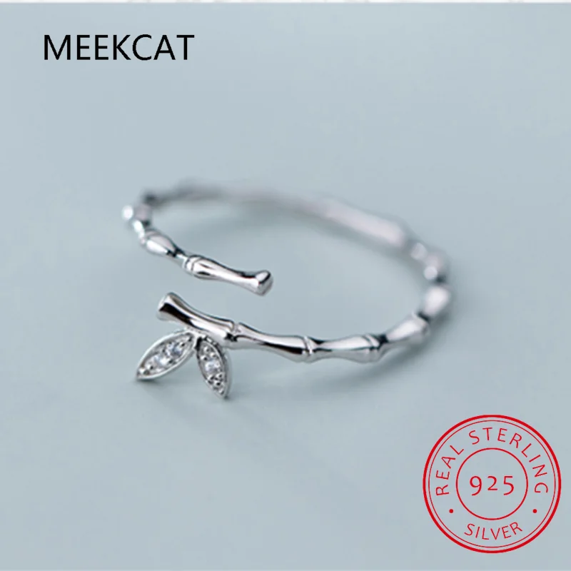 

MEEKCAT 925 Sterling Silver Luxury Crystal Zircon Branch Bud Sweet Chic Leaf Opening Ring for Women Wedding Anniversary Jewelry