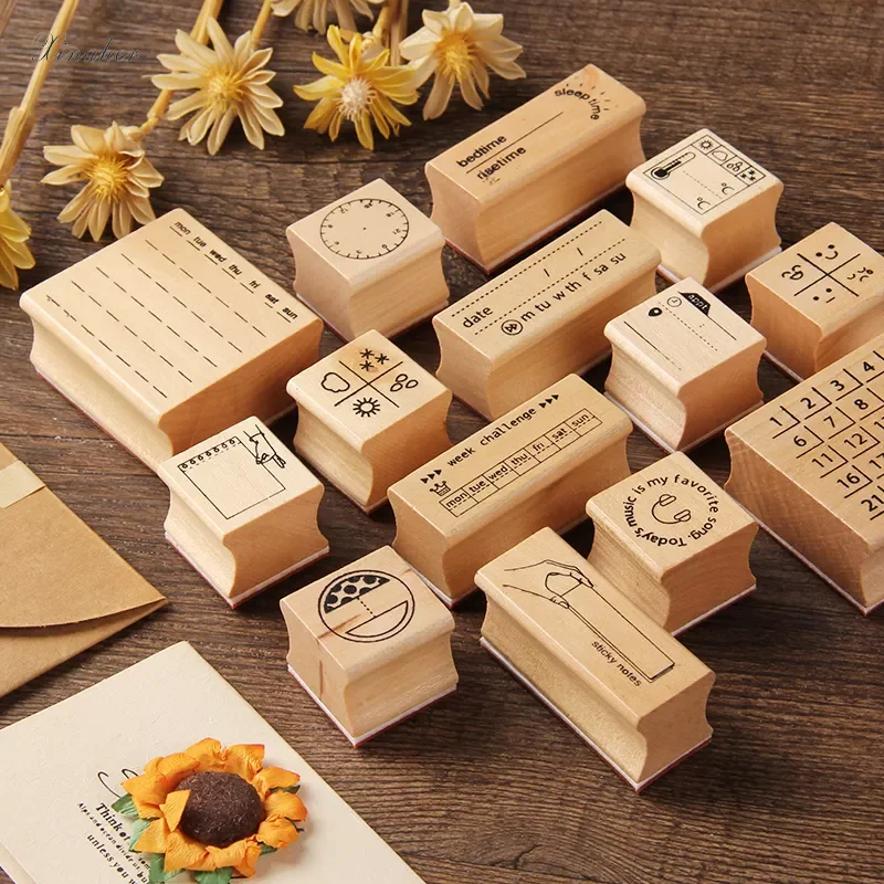 

Vintage weather month week date Planner stamp DIY wooden rubber stamps for scrapbooking stationery scrapbooking standard stamp
