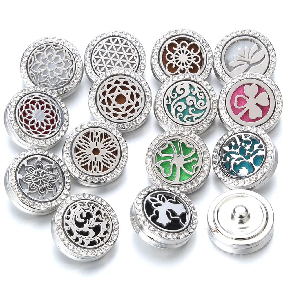 

New Aromatherapy 18mm Snap Buttons Perfume Locket Magnetic Stainless Steel Essential Oil Diffuser DIY Snap Bracelet Jewelry