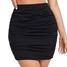 Womens Sexy Ruched Miniskirt Pencil Skirt Ladies Fashion High Waist Slim Elastic Knitted Short Skirt Bodycon Clubwear Vestidos