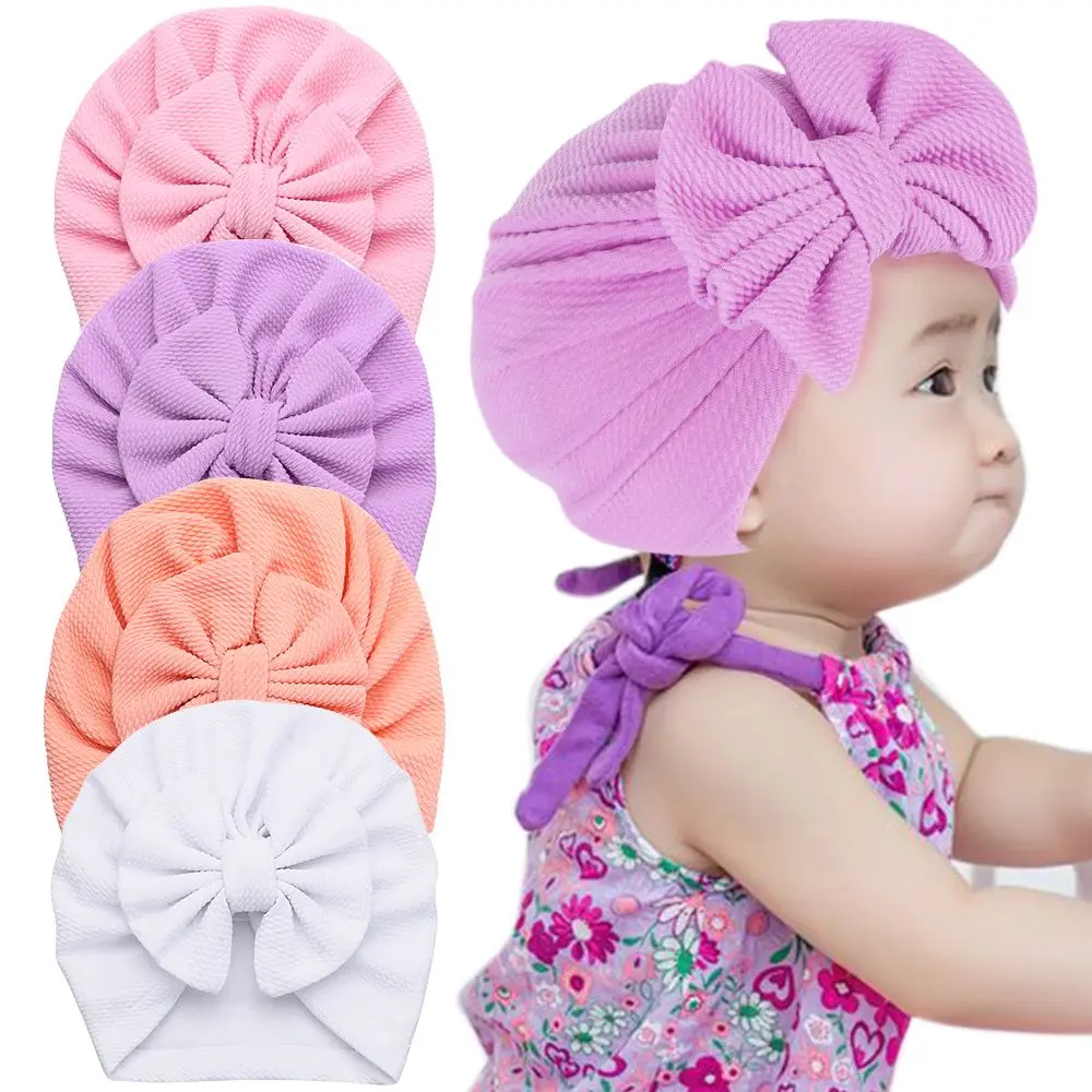 

Infant Girls Elastic Headband Ball Knot Hat With Bow Head Wrap Newborn Baby Hat Beanie Cap