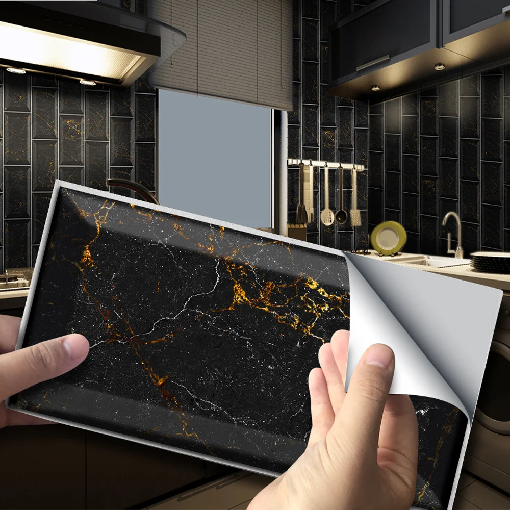 

20x10cm Imitation Brick Wall Sticker Black Marble Self-adhesive DIY Tile Sticker Floor Bathroom Kitchen Backsplash Wall