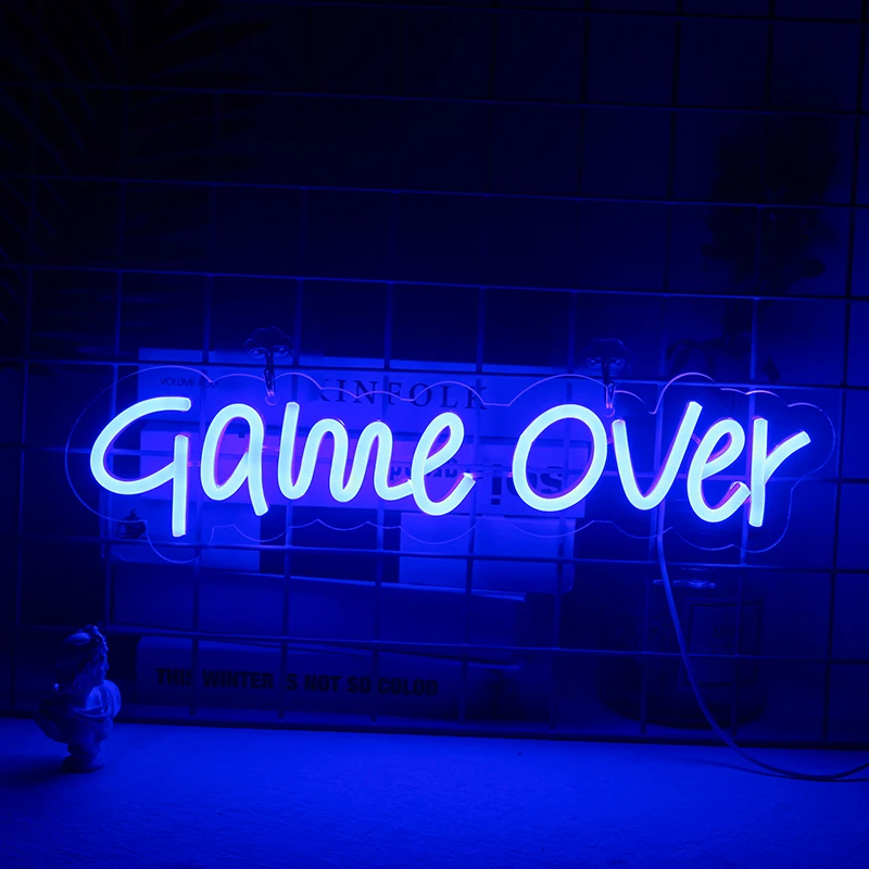 

Светодиодная неоновая вывеска Game Over, настенная подвесная Ночная подсветка для спальни, игровой комнаты, Декор, USB с переключателем, бар, мага...