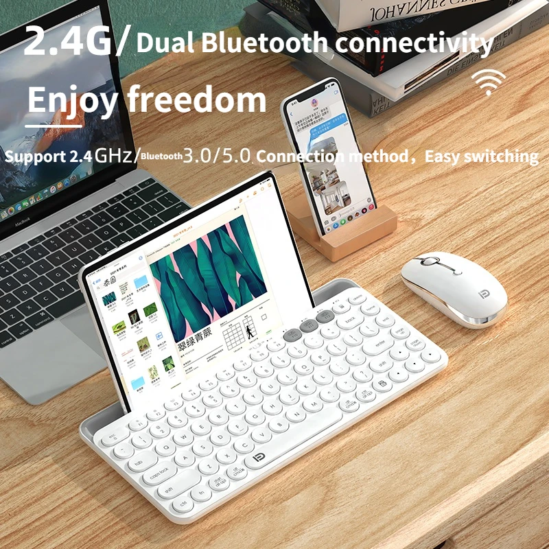 gaming wireless bluetooth keyboard round keycap integrated stand multi device portable keyboard for tablet laptop phone dropship free global shipping