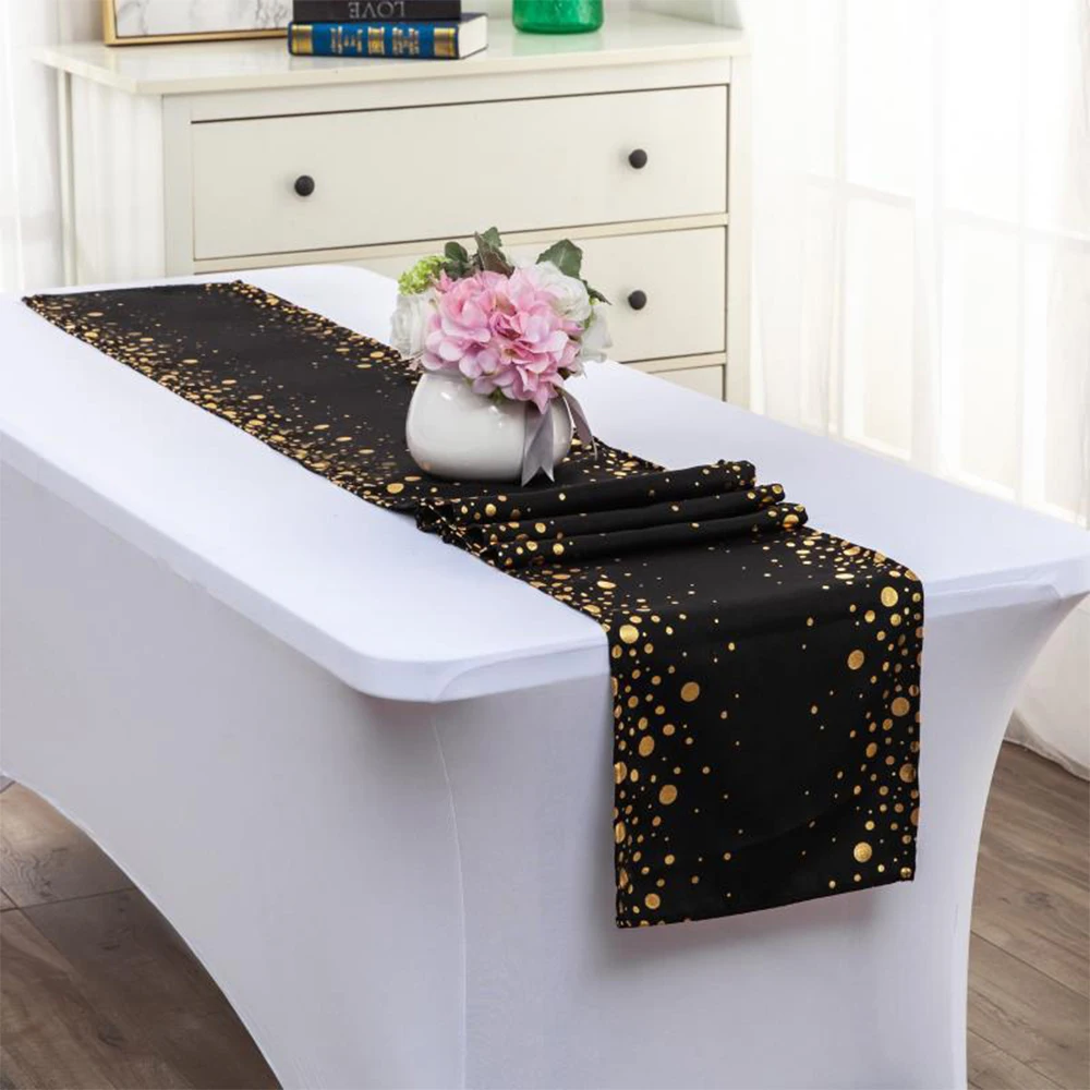 

Bronzing Black Dots Table Runner Birthday Wedding Party Decoration Modern Polyester Tablecloth Hotel Dinning Banquet Table Cloth