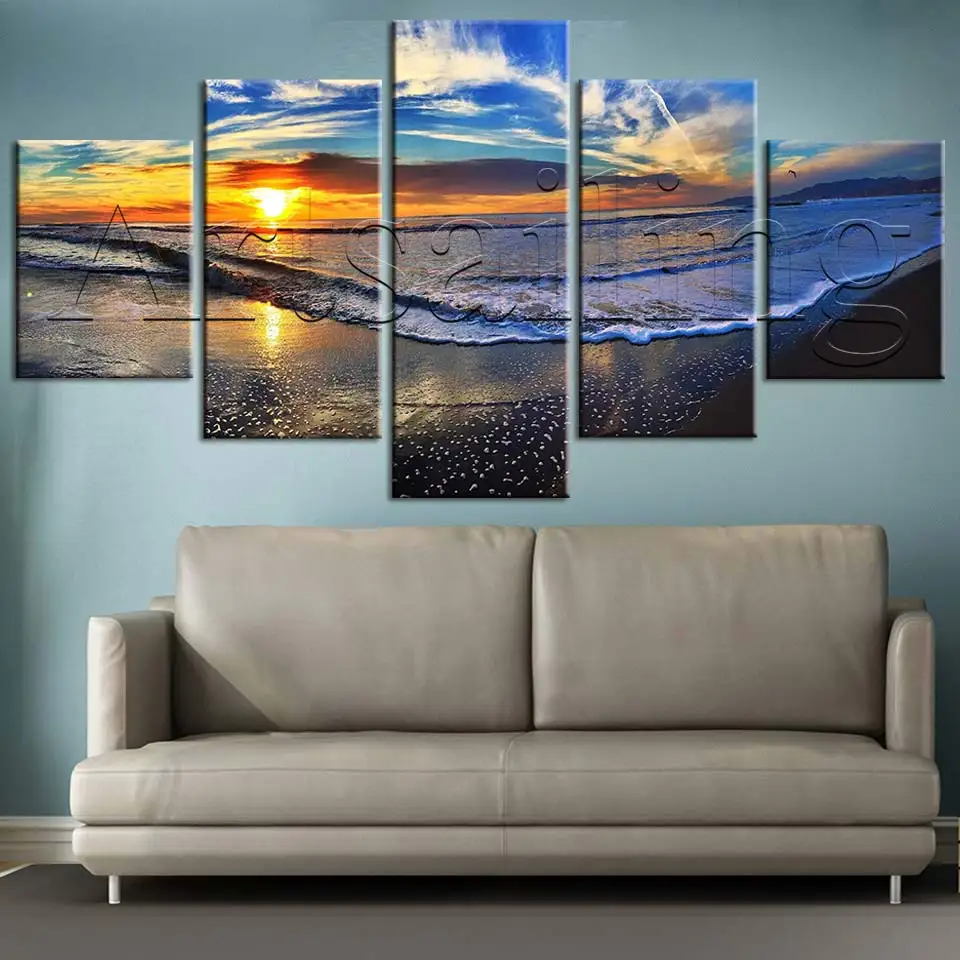 

Artsailing Scenery beach lake Snow mountain HD Modern Painting Picture Home Decoration 5 Piece Wall Art Posters And Prints