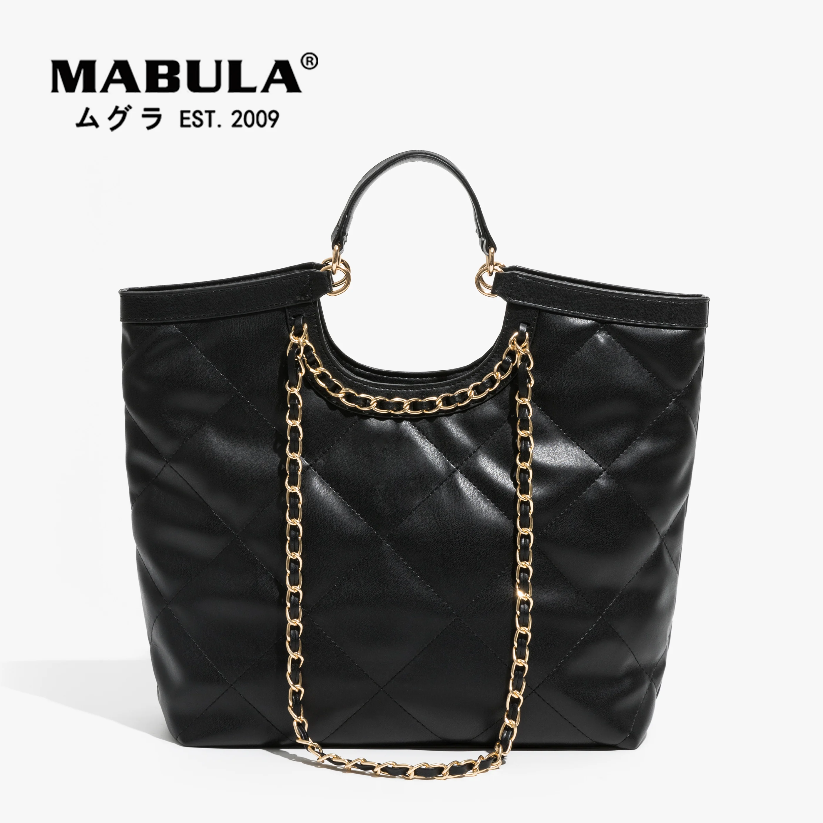 

MABULA Brand Quilted Women Leather Shoulder Bag with Plaited Strap Pu Padded Satchel Shopper Handbag Casual Travel Tote Purse