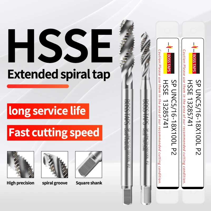 ЛЕНТЫ BOSS HSSE-M35 Стандартный длинный хвостовик JIS 100 мм спиральный рифленый метчик UNC