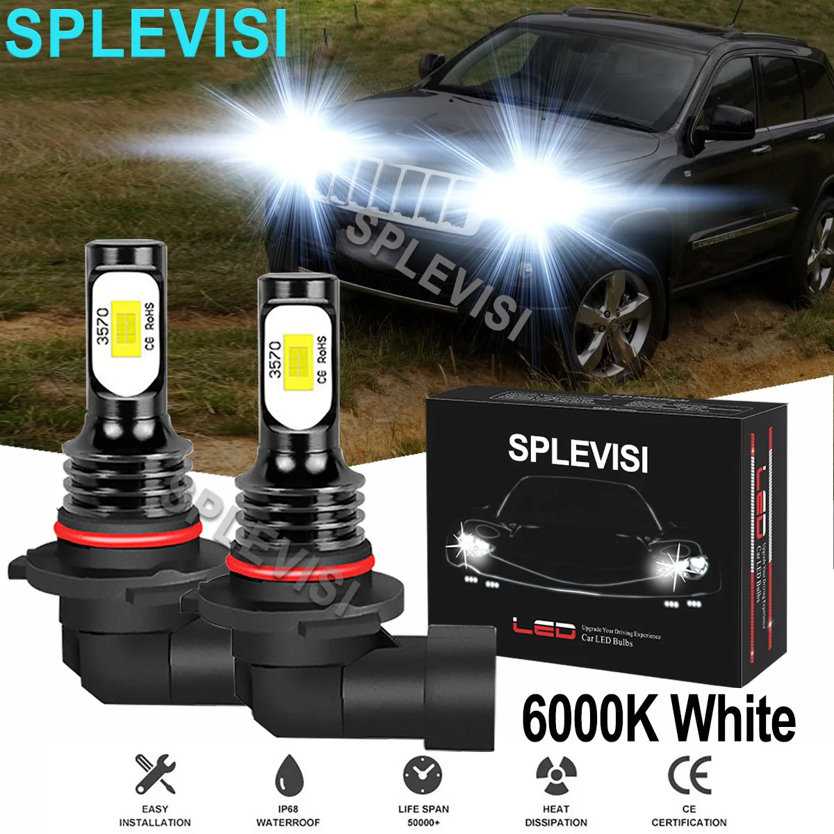 

2x70W White Car LED Headlight High Beam Bulbs 6000K For Jeep Grand Cherokee1999-2016 Scion tC 2005-08 Buick LeSabre 2000-2005