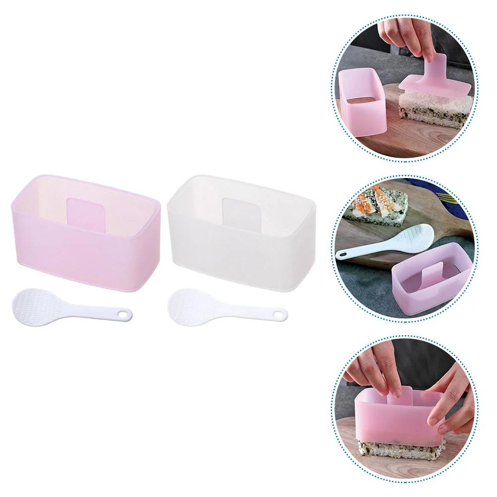 

2 набора рисовых шариков, формы «сделай сам», прямоугольная форма, Искусственный Декоративный рисовый шар с ложкой