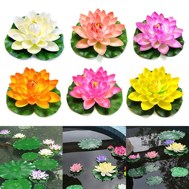 

1 Pcs Floating Lotus Mixed Color Artificial Flower Lifelike Water Lily Micro Landscape for Wedding Pond Garden Fake Plants Deco