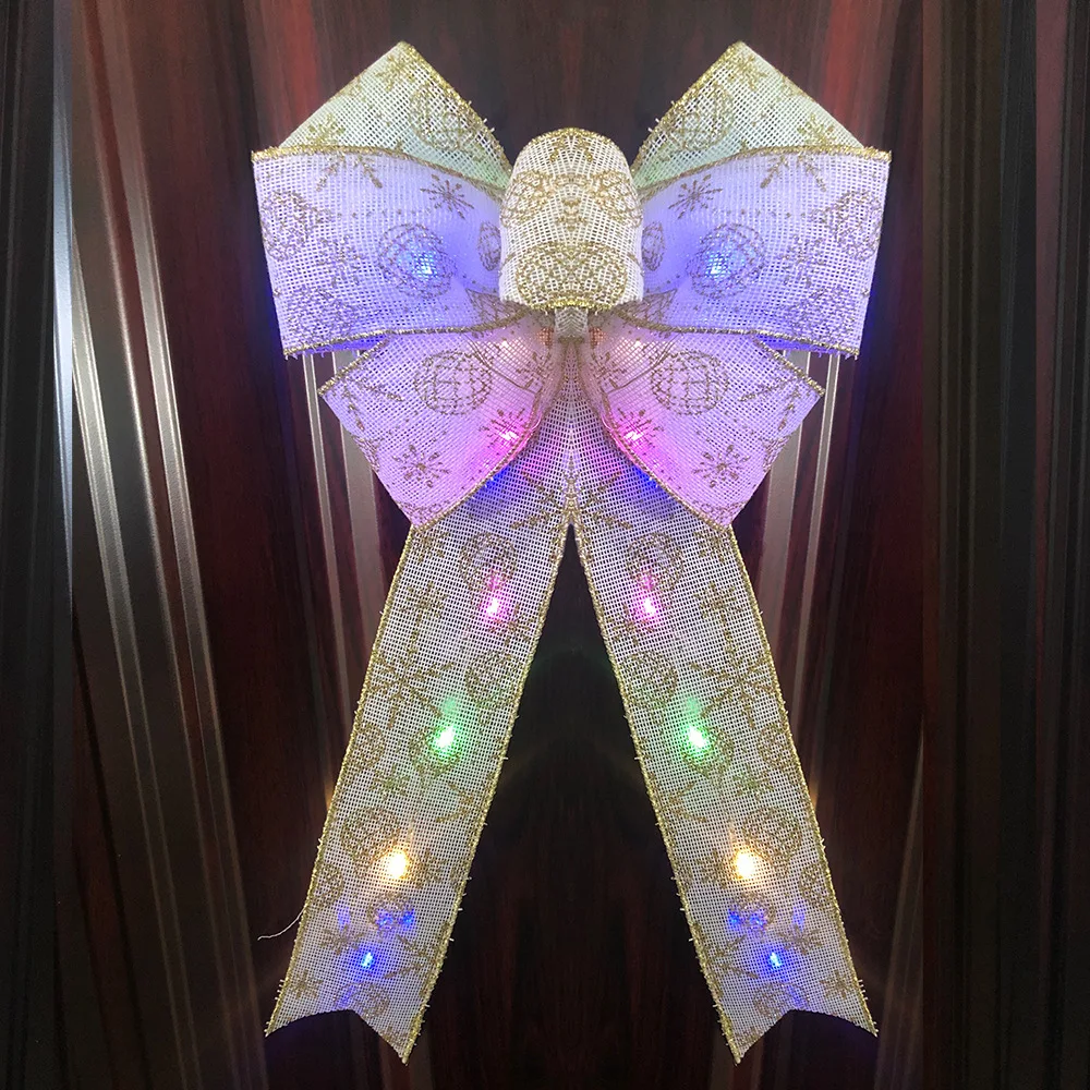 40x23cm Christmas Bow with Lights Happy New Year 2023 Christmas Decoration for Home Christmas Tree Interior Door Ornaments Noel