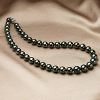 huge charming 8 9mm natural south sea genuine black round necklace free shipping women jewelry