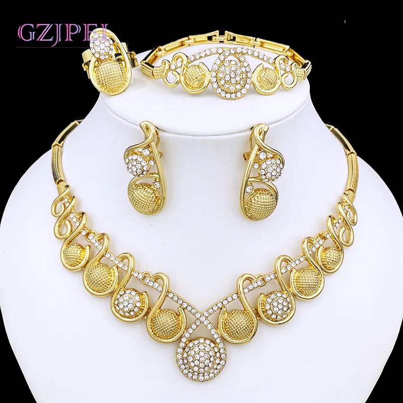

Jewelry Sets For Women Dubai Gold Color Necklace Earrings For Women Free Shipping Charm Bracelet Bride Wedding Gift Accessories