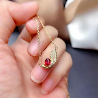 meibapj natural ruby leaf pendant necklace genuine 925 silver red stone fine wedding jewelry for women