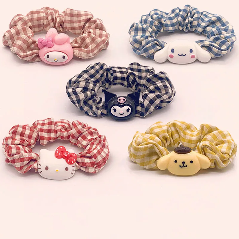 

Sanrio Hellokitty Mymelody Kuromi Cinnamoroll Pompom Purin Kawaii New Girl Head Rope Cartoon Hair Ring Cute Rubber Band