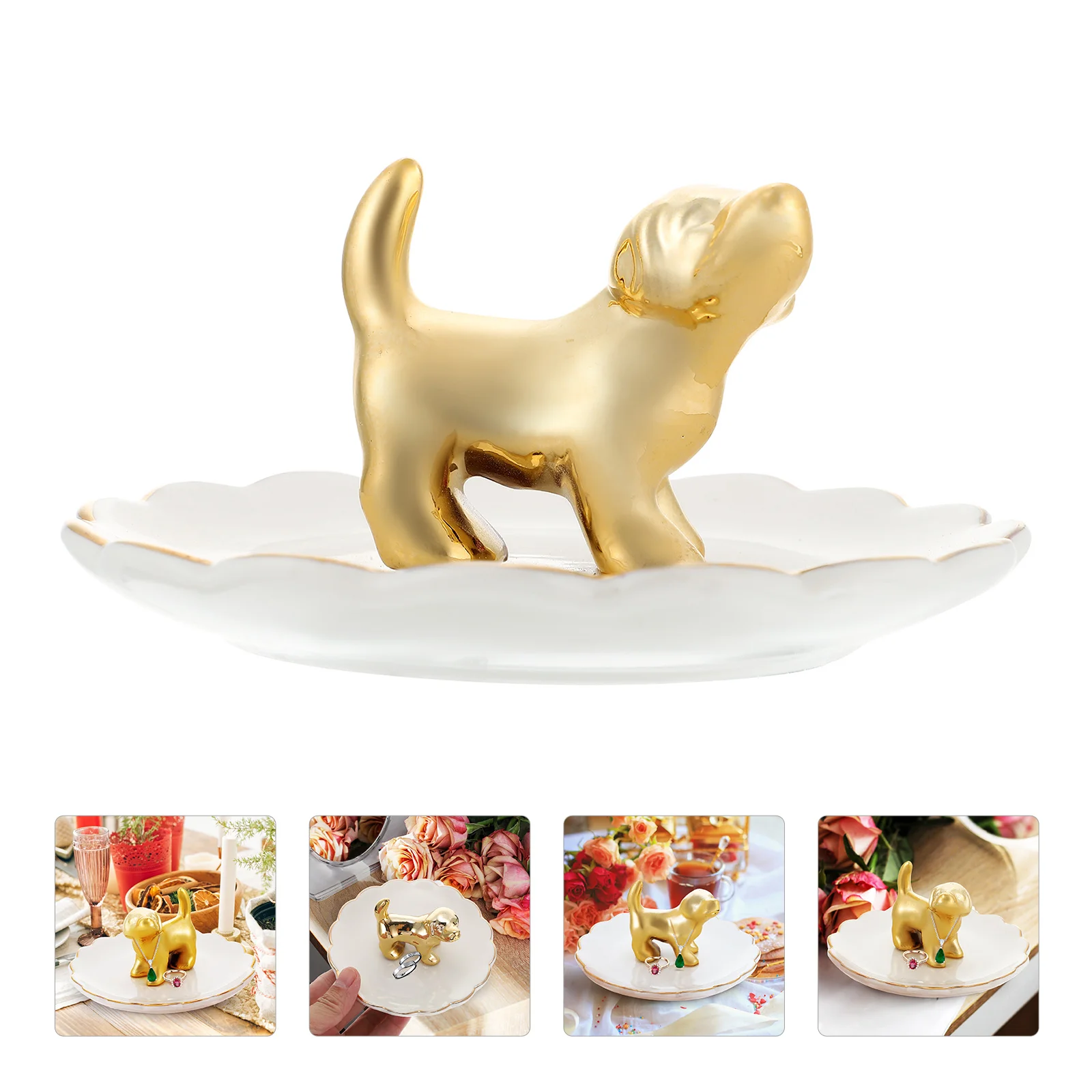 

Tray Jewelry Dish Ring Holder Trinket Ceramic Display Plate Dog Organizer Earring Storage Tower Necklace Rack Entryway Key Cat
