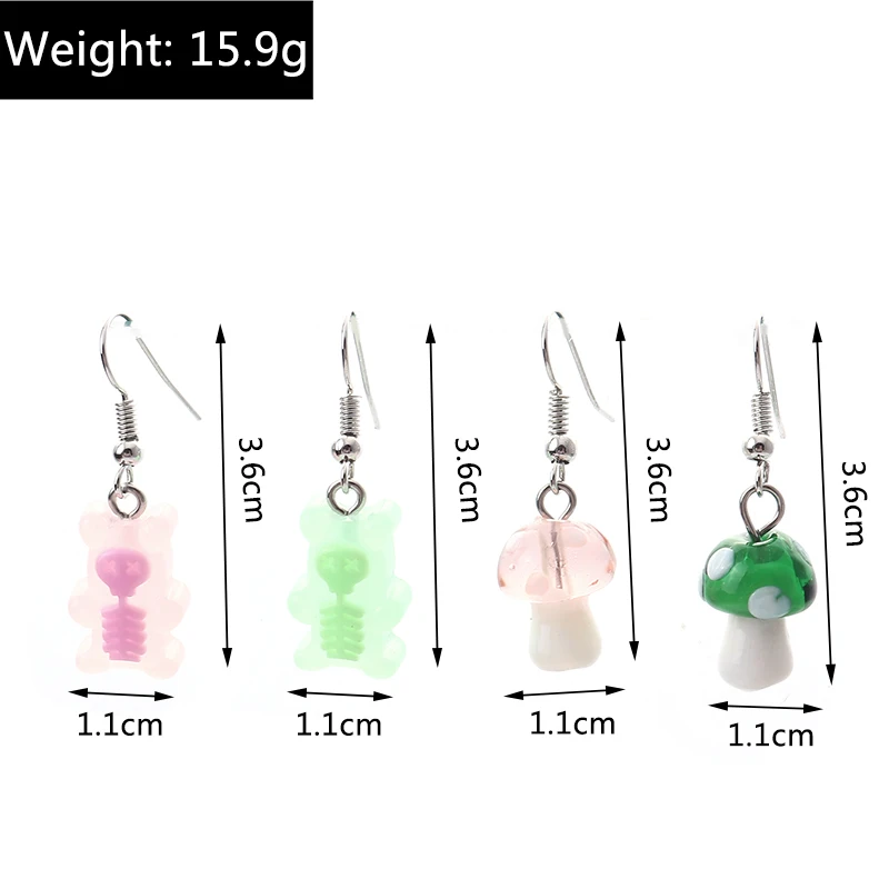 Cute Dangle Earrings Sets Lovely Gummy Bear Mushroom Earrings for Women Girls Birthday Party Jewelry Gifts Earring Sets images - 6