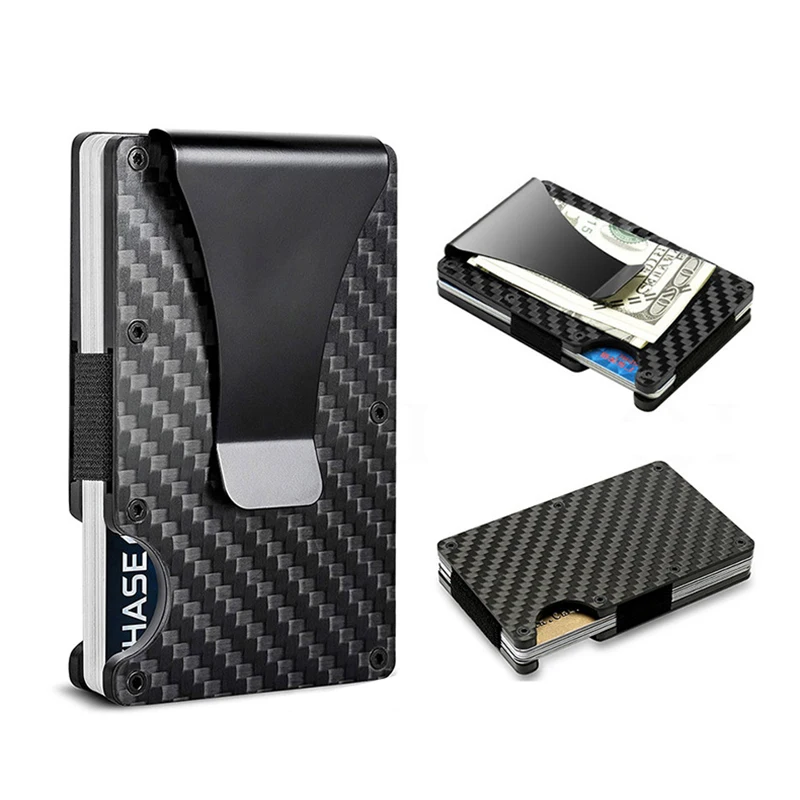 New Arrival Red Carbon Fiber Card Holder Mini Slim Men Aluminum Metal RFID Magic Wallet Small Thin Male Purses Money Bag Vallet