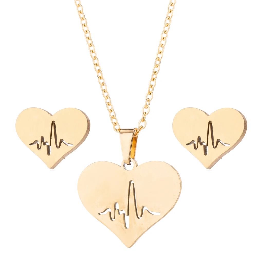 

New creative love stainless steel stud earrings set everything ECG women's necklace pendant set